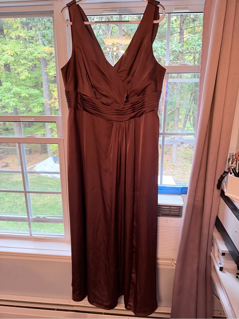 Azazie Brown V-Neck Maxi Dress